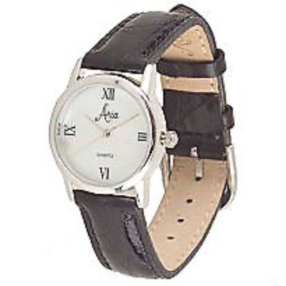 QVC Aria Sterling Silver Gemstone Dial Leather Strap Watch  0041 - Picture 1 of 4
